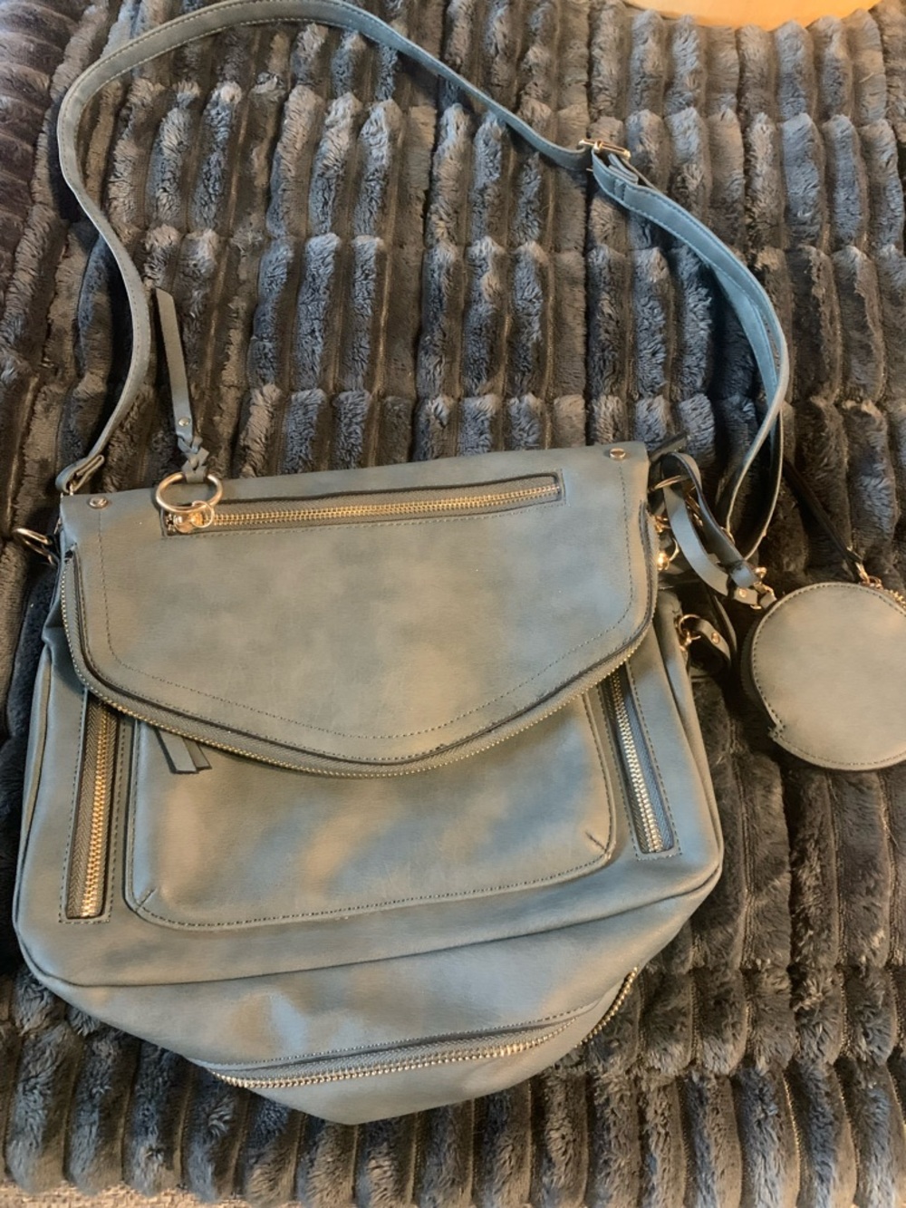 Blue Crossbody Shoulder Bag with Coin Pouch